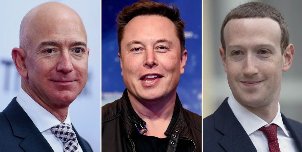 Jeff Bezos, Elon Musk, Mark Zuckerberg