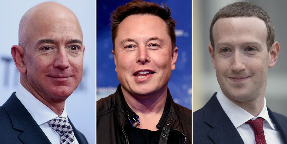 Teknoloji Devlerinin Servet Yarışı: Musk Kaybederken Zuckerberg ve Bezos Kazanıyor 2 Jeff Bezos, Elon Musk, Mark Zuckerberg