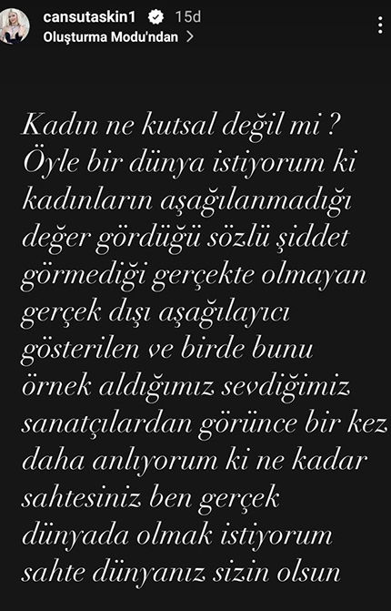 Cansu Taşkın'dan Sosyal Medyada Sert Çıkış: "Ne Kadar Sahtesiniz" 1 Cansu Taşkın'dan Sosyal Medyada Sert Çıkış: "Ne Kadar Sahtesiniz"