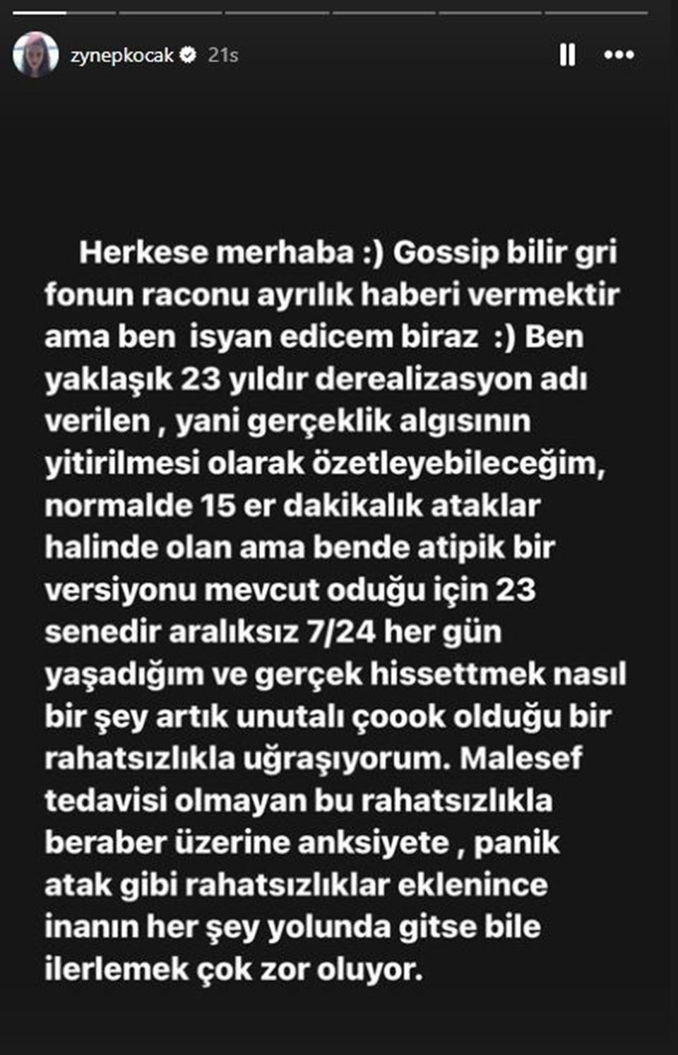 Zeynep Koçak'ın Derealizasyon Açıklaması 1 Zeynep Koçak'ın Açıklaması