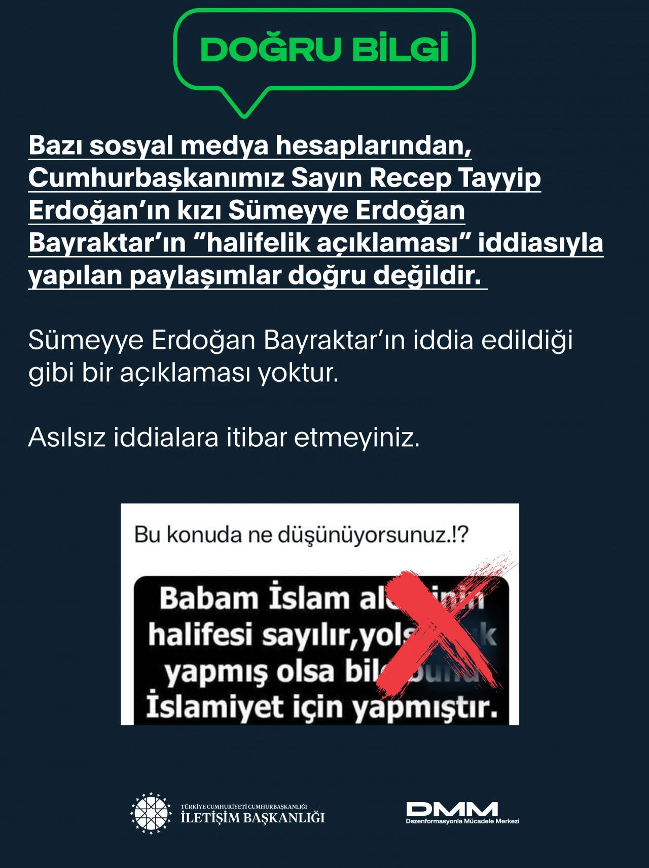Sümeyye Erdoğan Bayraktar'ın "Halifelik Açıklaması" İddiaları Asılsız Çıktı 1 Sümeyye Erdoğan Bayraktar'ın "Halifelik Açıklaması" İddiaları Asılsız Çıktı