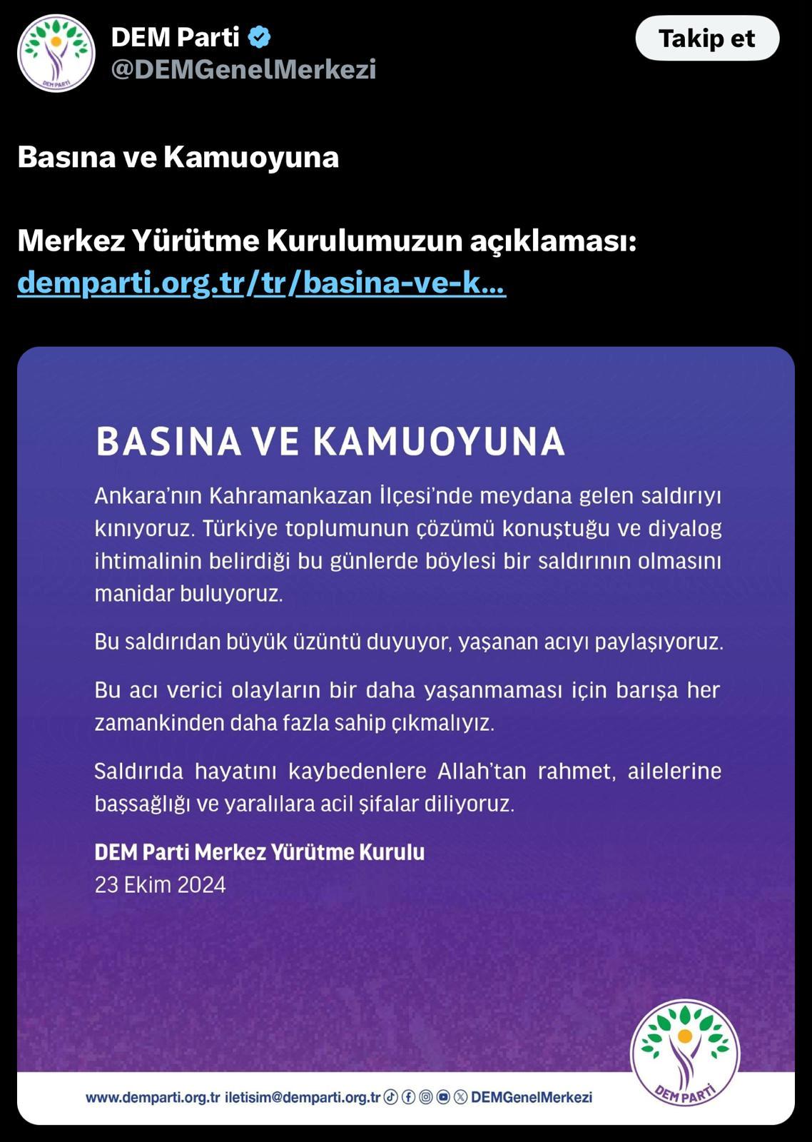 TUSAŞ'a Yönelik Terör Saldırısı: DEM Parti ve Demirtaş'tan Önemli Açıklama 2 Demirtaş'tan Açıklama