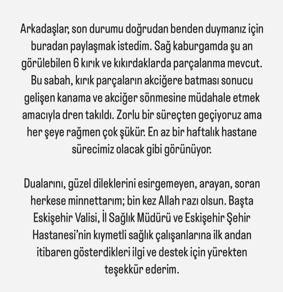 Oyuncu Berk Atandan'dan Yeni Açıklama: Sağ Kaburgamda 6 Kırık Var 3 Gelişen Durum ve Yeni Bilgilendirme