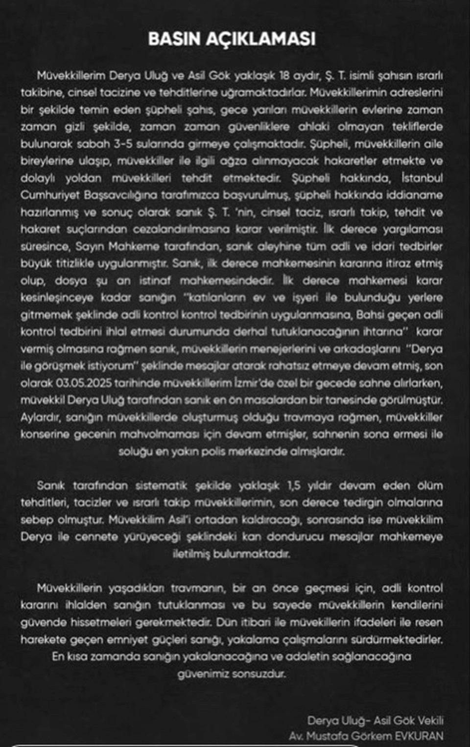 Derya Uluğ'un Korku Dolu Anları: Kan Dondurucu Mesajlar ve Gizemli Anlar 2 Açıklama ve Hukuki Süreç
