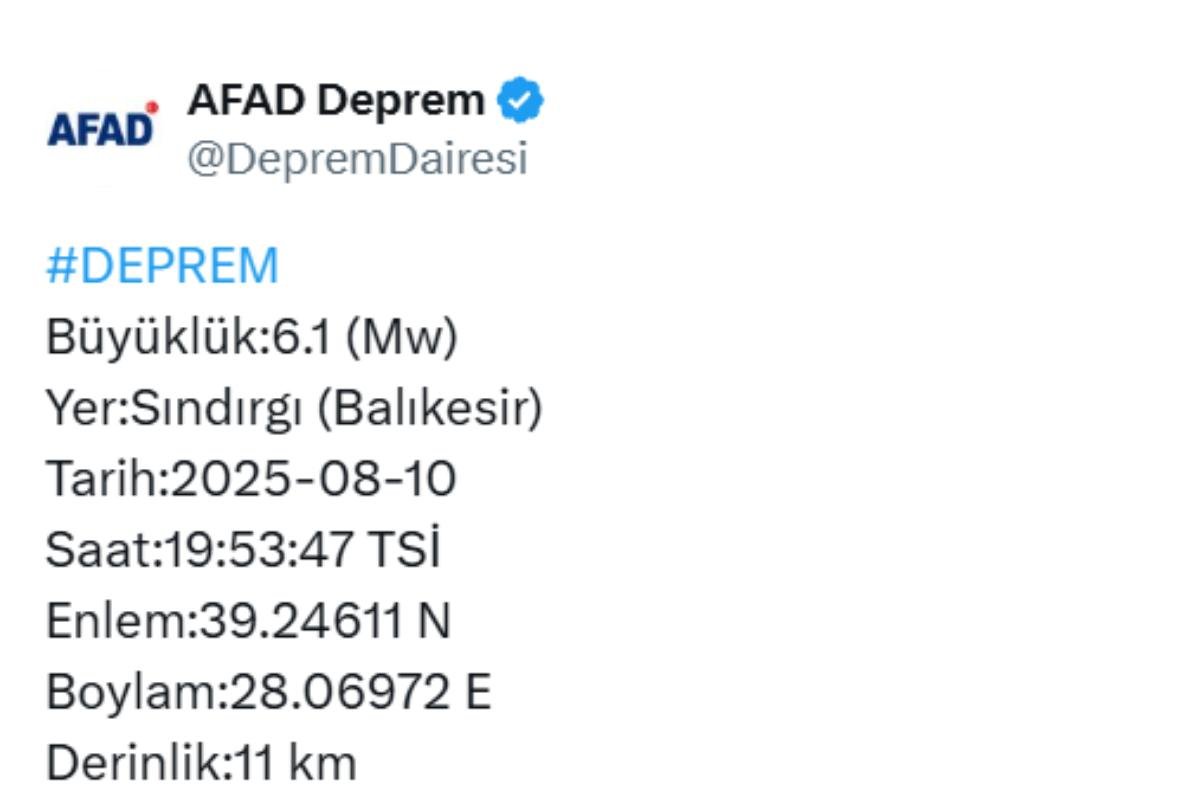 Balıkesir Sındırgı’da 6,1 Büyüklüğünde Deprem İstanbul ve İzmir’de Hissedildi 1 Balıkesir Sındırgı’da 6,1 Büyüklüğünde Deprem İstanbul ve İzmir’de Hissedildi